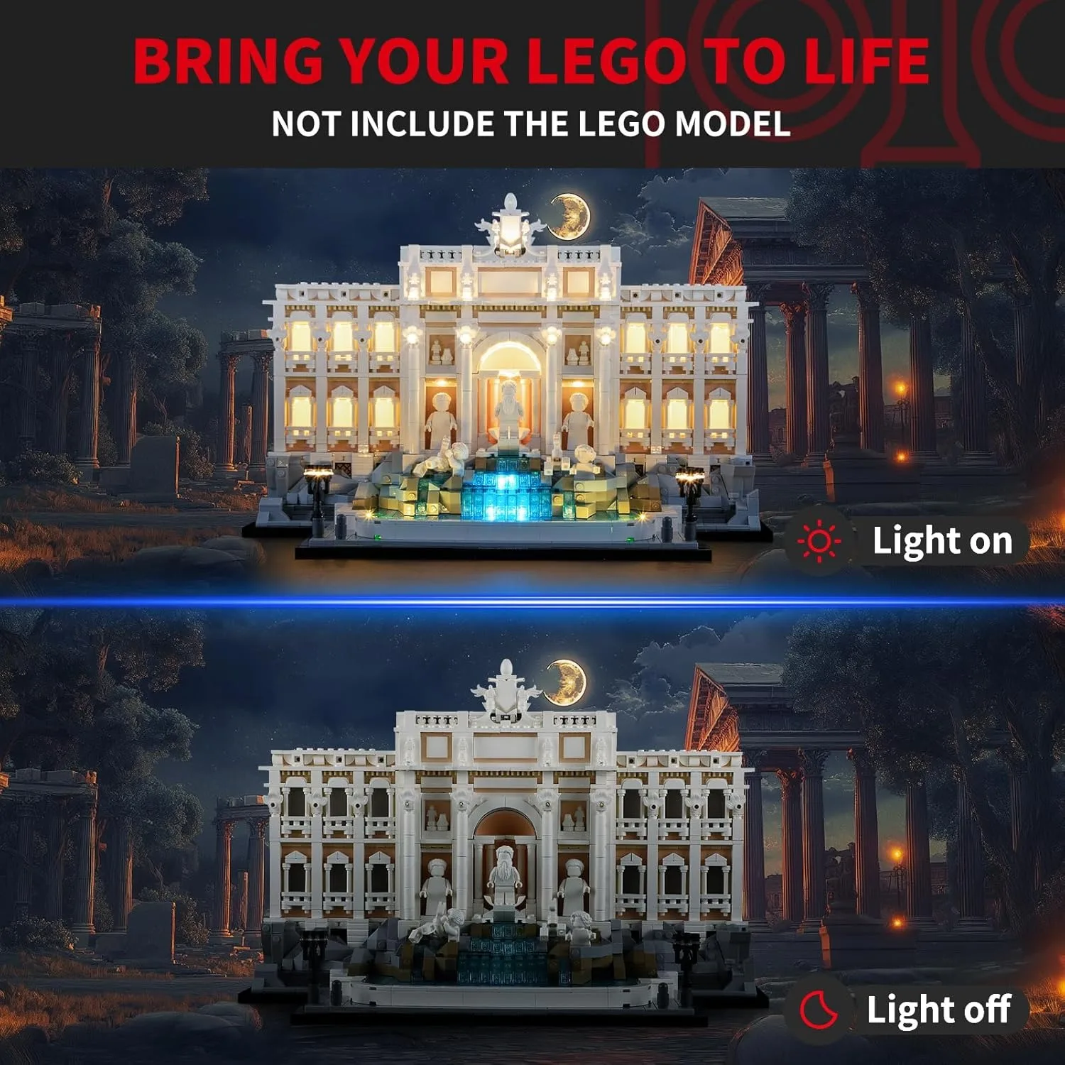 Light Kit for Lego Trevi Fountain -Innovative Led Lighting Compatible with Lego Architecture 21062 - Not Included Lego Set
