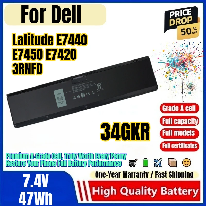 34GKR for Dell Latitude E7440 E7450 E7420 3RNFD Laptop Battery 0 cycle high capacity battery replacement Bateria Grade A cell