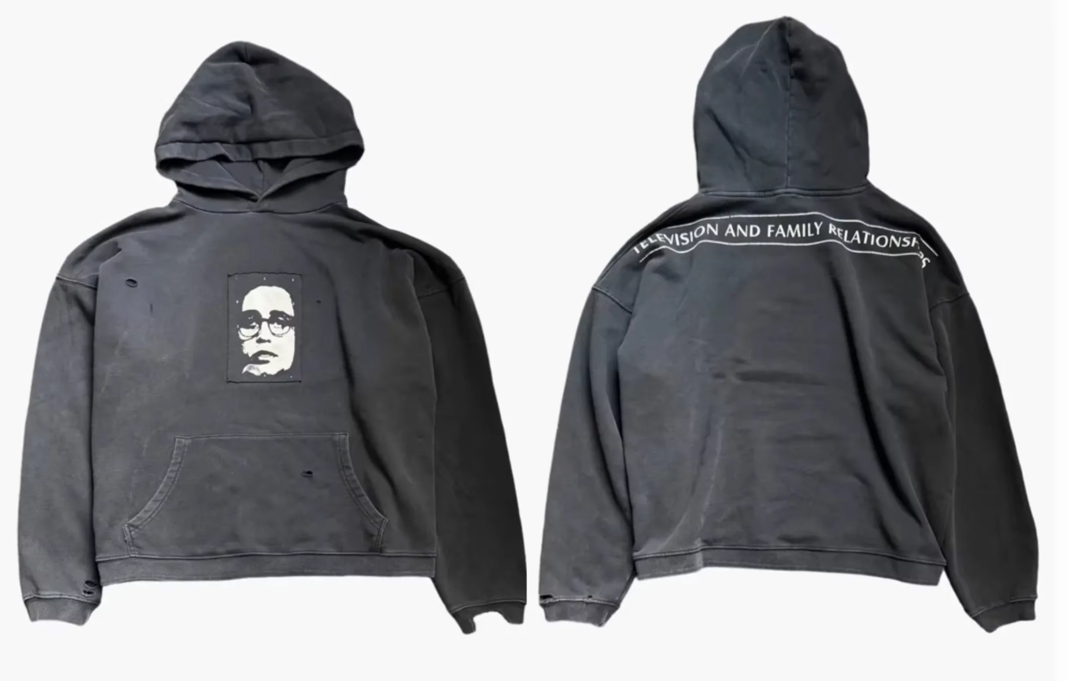 ER/D Portrait Patch Washing Water Old Frayed Hooded Sweater Hoodie 26ss