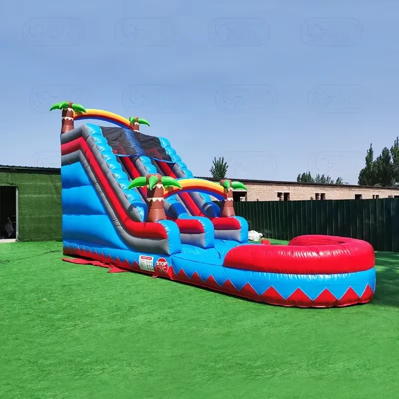 Commercial Backyard Palm Coconut Tree Jungle Waterslide Purple Inflatable Red Marble Tropical Water Dry Slide Party With Pool
