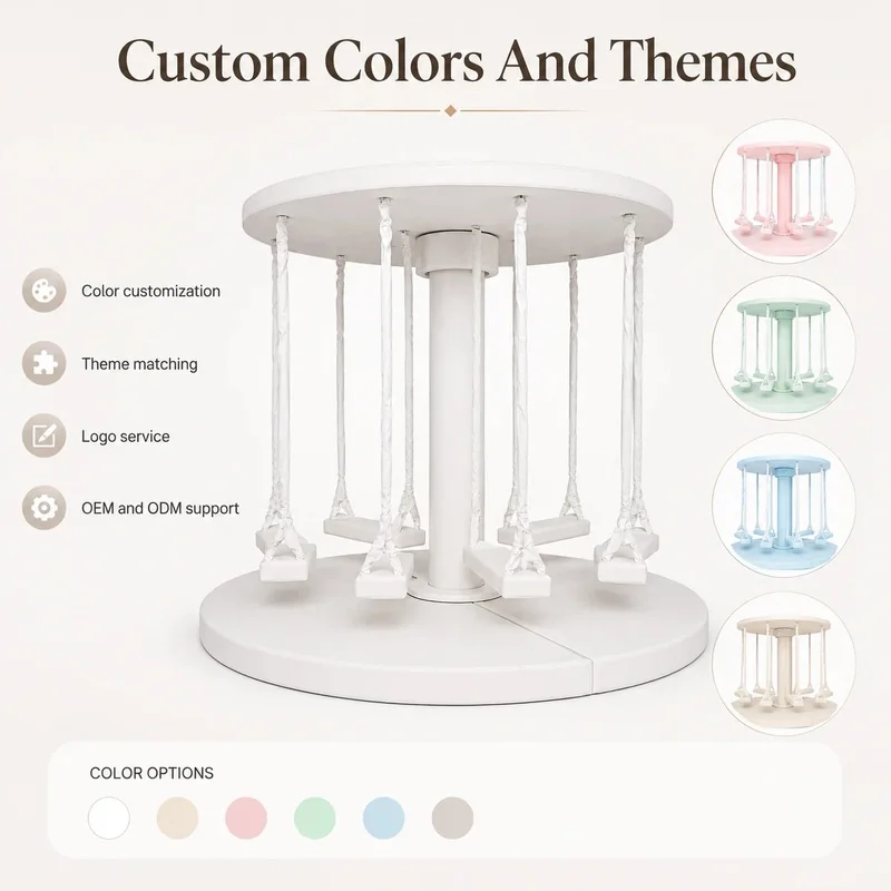 Custom 8-Seater White Soft Play Merry Go Round Kids Carousel Swing for Indoor Playground Party Rental and Event Hire