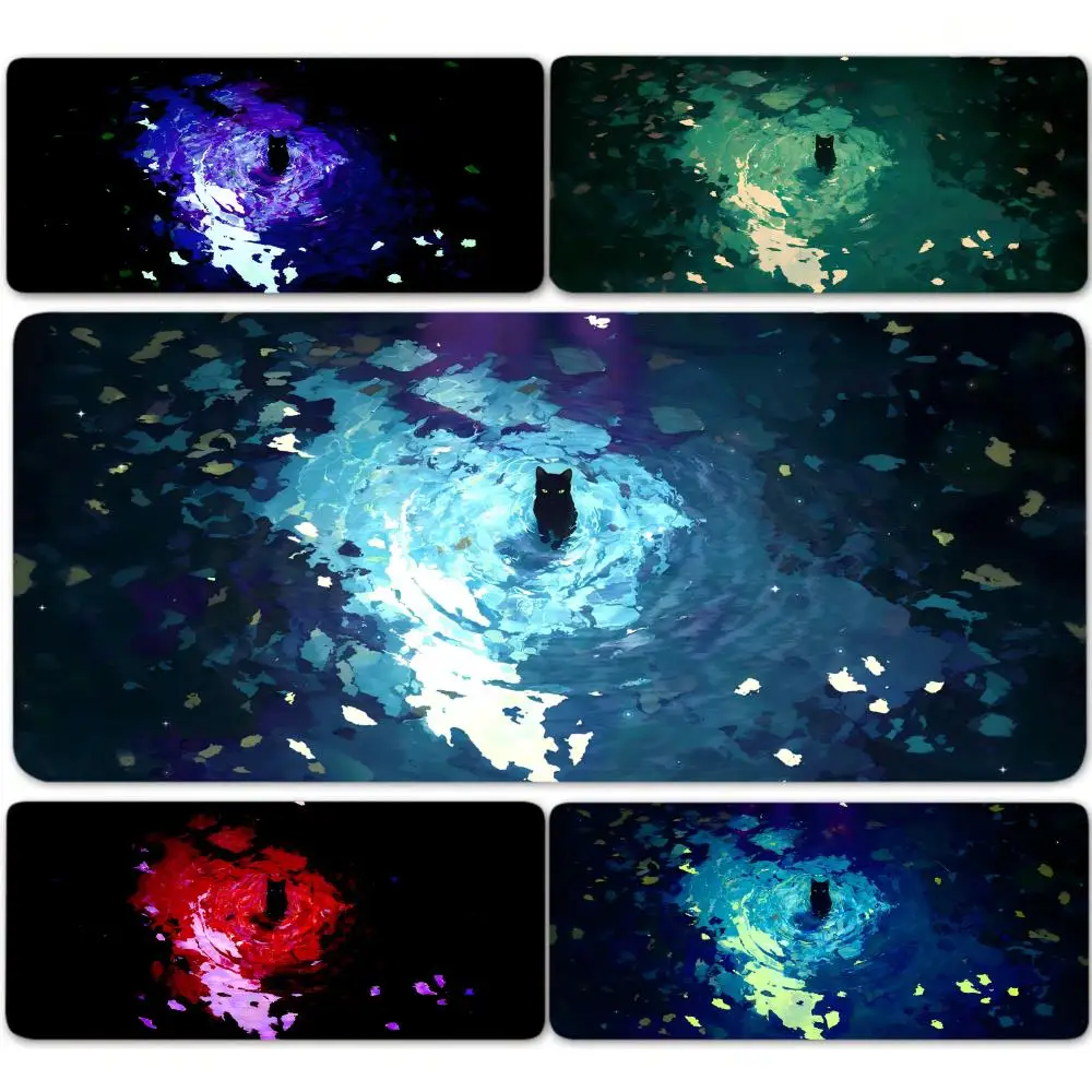 أنيمي ماوس الوسادة القط الأسود كبير الكمبيوتر مكتب ألعاب الجدول حصيرة XXL المطاط المضادة للانزلاق مخيط حواف لوحة المفاتيح الحصير منصات مكتب طويلة