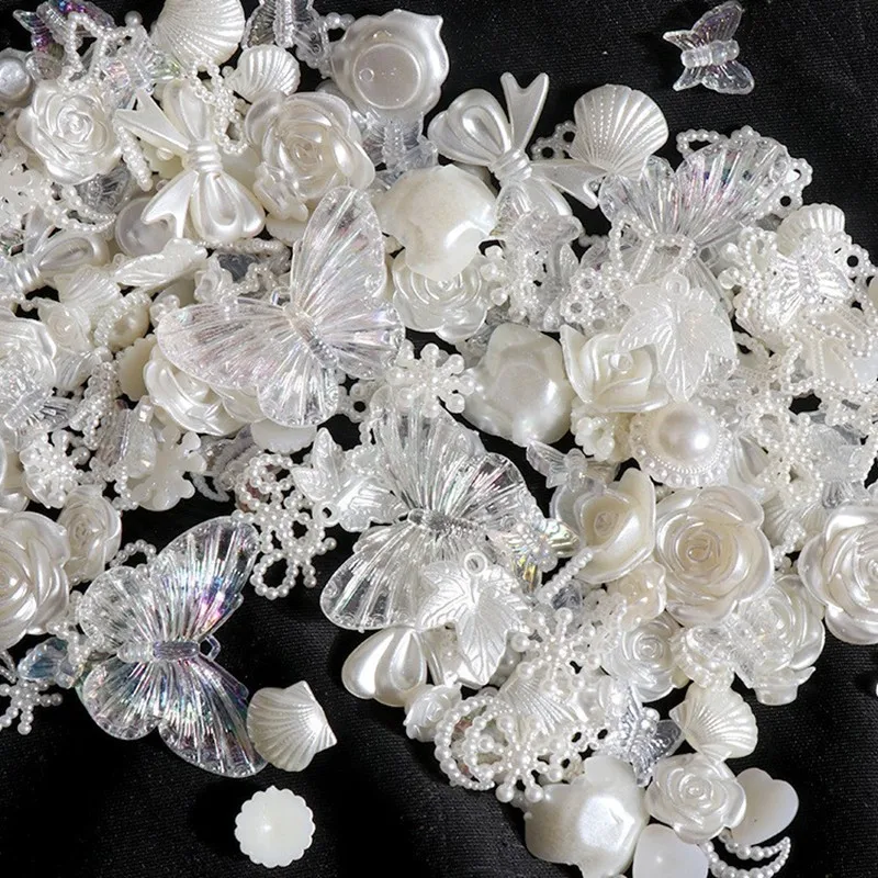 50 g/saco mix estilos abs resina imitação pérola meia flor redonda arco encantos para diy arte flatback grânulo jóias ornamento acessórios