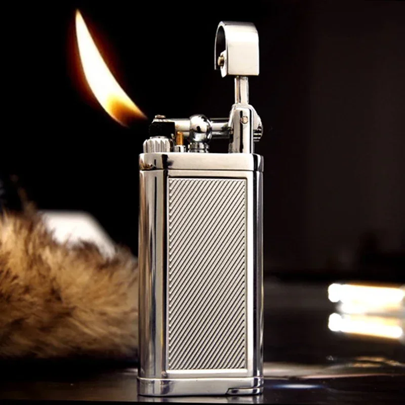 Genuine SPUNK Grinding Wheel Pipe Butane Lighter with Pipe Personality Retro Metal Rocker Lighter Rolling Trays Gift for Men