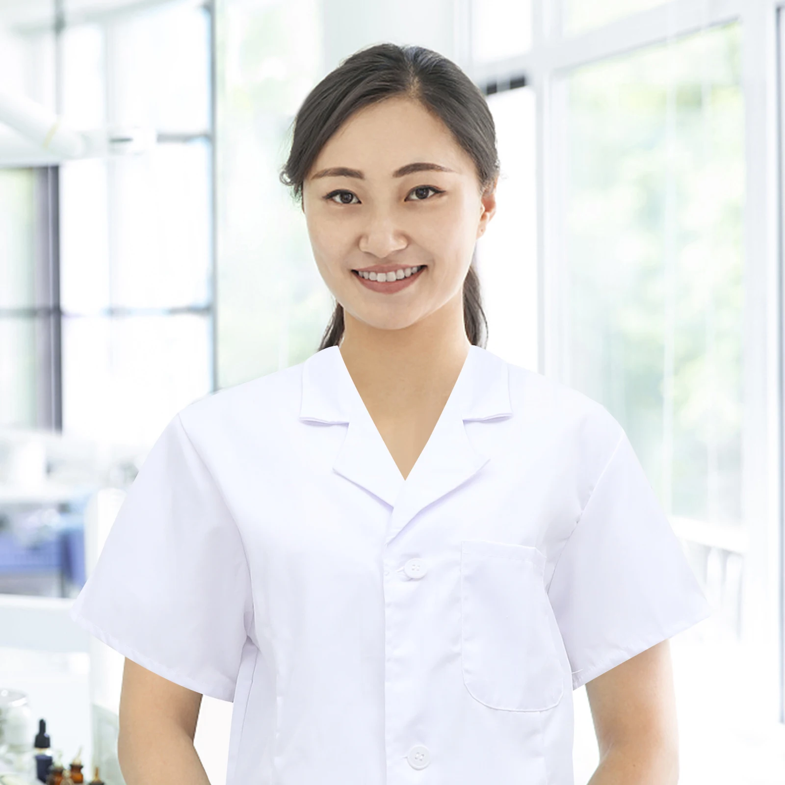 

Women Short Sleeve Nurse Uniform White Medical Dress Beauty Salon Worker Clothing Xl Size 30X23X1.5Cm Durable Polyester Material