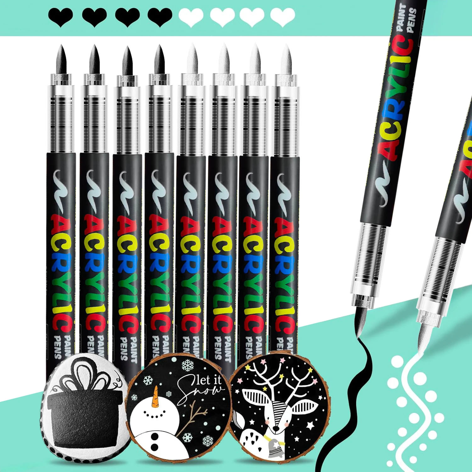 

8шт Набор черно-белых маркеров акриловой краской Большая емкость чернил Акриловые маркеры для Эскизы иллюстраций Дерево Стекло Фабик