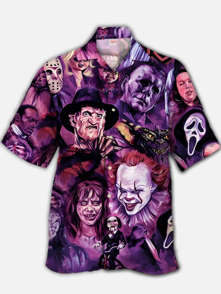 2024 New Summer Men\'s Shirts 3D Printed Horror Clown Short Sleeve Halloween Retro Shirt Hawaiian Beach Shirt Holiday Party Tops