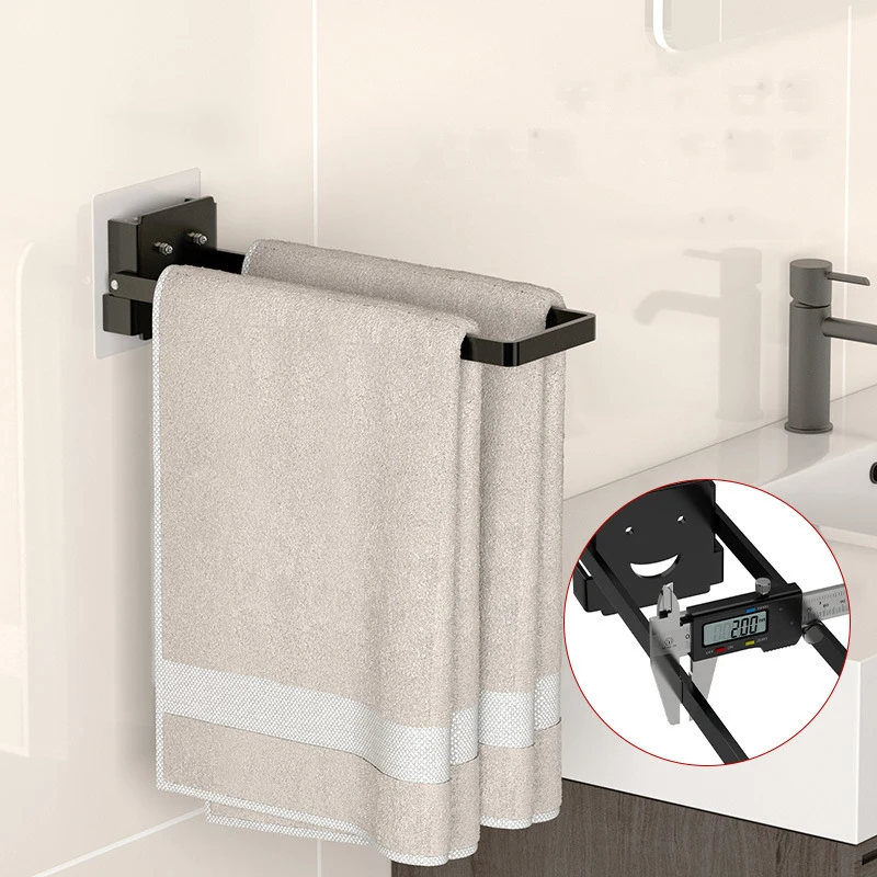 Foldable Towel Rail No Drill Wall Mounted 90° Rotatable Towel Rack Space-Saving Towel Holder Self-Adhesive Storage Organizer