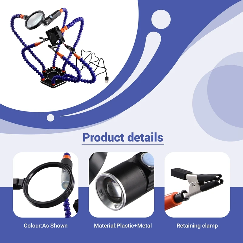 Imagem -02 - Suporte de Solda Pcb Ajudando as Mãos Lâmpada Led 3x Lupa para Soldagem Eletrônica Terceira Mão Lente Fresnel