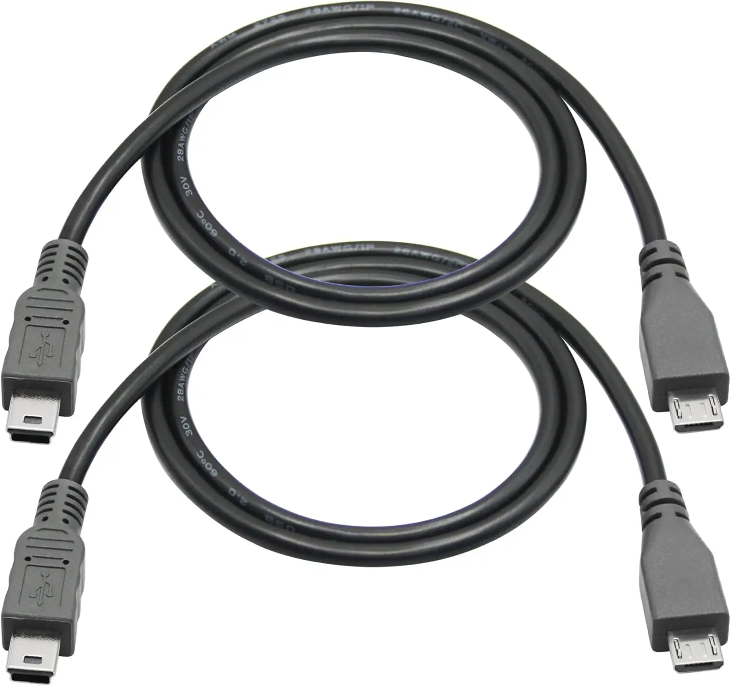 2Pcs Micro USB to Mini USB Charging Data Cable, 0.5M/1.6FT USB 2.0 Micro USB Male to Mini USB Male Converter with OTG Feature