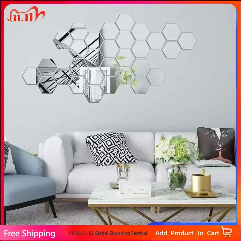 

Hexagonal 3D Mirror Wall Decal Perfect Acrylic Wall Decal Decal Home Decoration Mirror Art Decoration