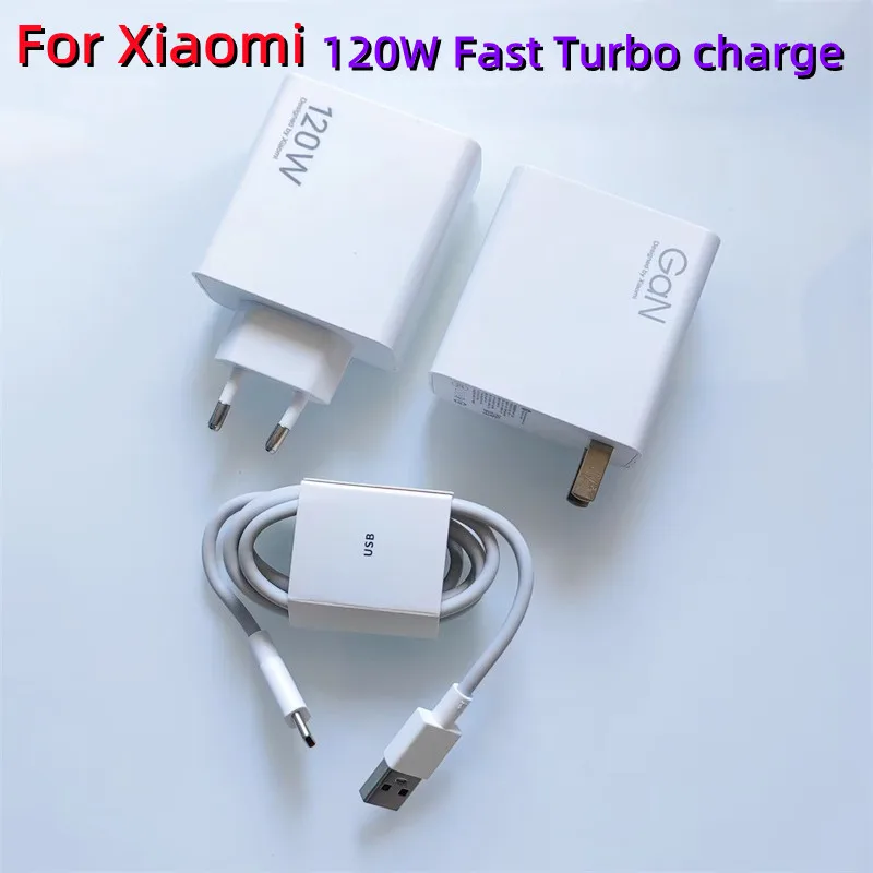 

Зарядное устройство Xiaomi 120 Вт GaN Turbo с Европейской/американской вилкой, адаптер питания для путешествий, 6 А, кабель передачи данных Type-C для Mi 14, 13, 12, Black Shark 5, 4S K70, K60