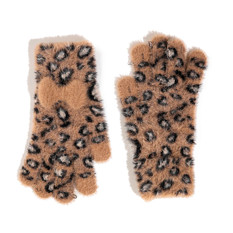 قفازات متماسكة بطبعة الفهد للنساء، قفازات شتوية بدون أصابع قابلة للتحويل بشاشة تعمل باللمس لركوب الخيل وقفازات ركوب الدراجات الرياضية غير الرسمية #6