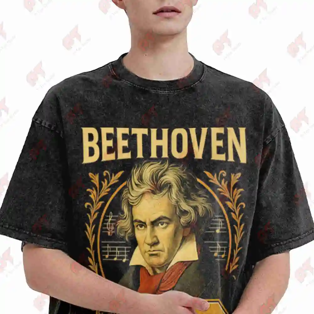 Beethoven Symphony 9 Portrait 180Gsm Vintage Washed Tee Pure Cotton T-Shirt