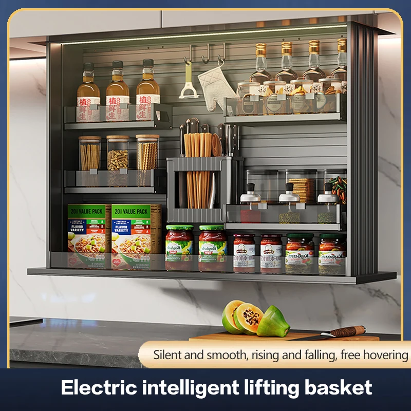 

Kitchen Cabinet Wall Cabinet Electric Smart Lifting Basket Vertical Lifting Seasoning Basket Seasoning Rack Storage Rack