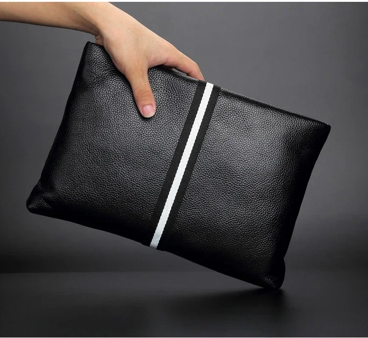 SENOFAN Authentic Hand Bag Men Stripe Real Leather Cowhide Clutches Male Pouch Wallet Designer Envelope Bag Korean Edition Hot