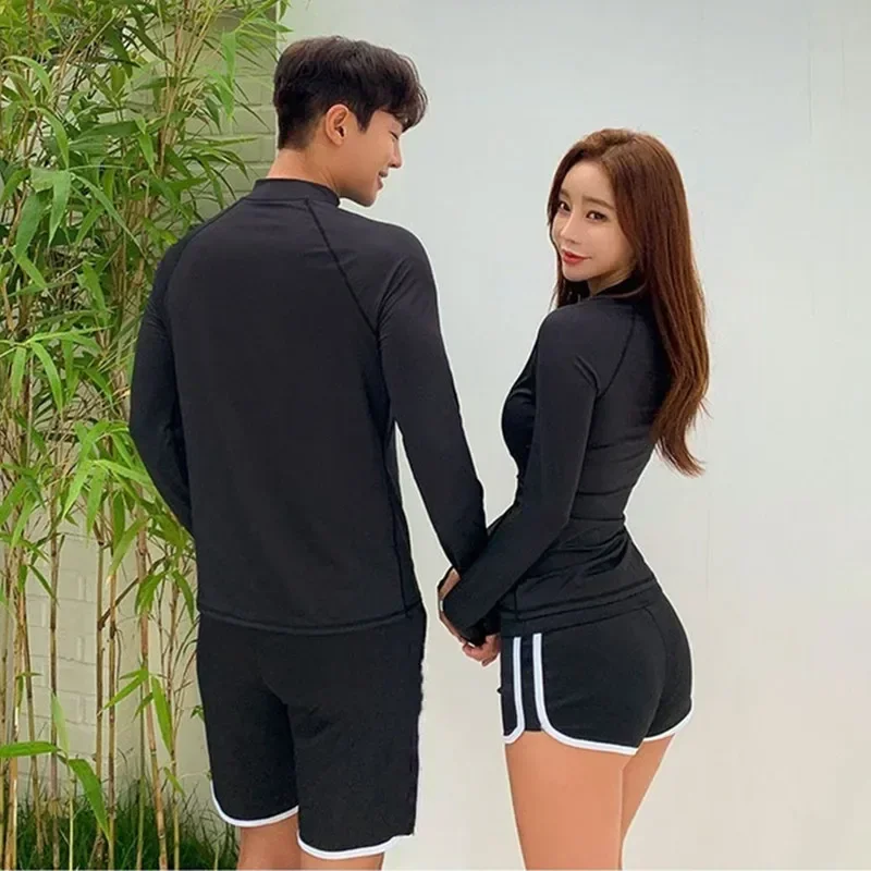 2026 New Couple Rash Guard Long Sleeve Women Swimsuit Men Surfing Plus Size Swimwear Beachwear Diving Bathing Suit Two Piece Set