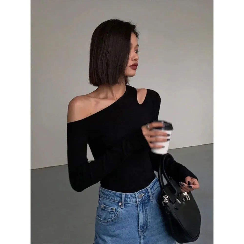 

Faion Skew Collar Off-oulder Long Sve T-irt Women's Spring Season Other Material 00% Ladies Premium Clothing