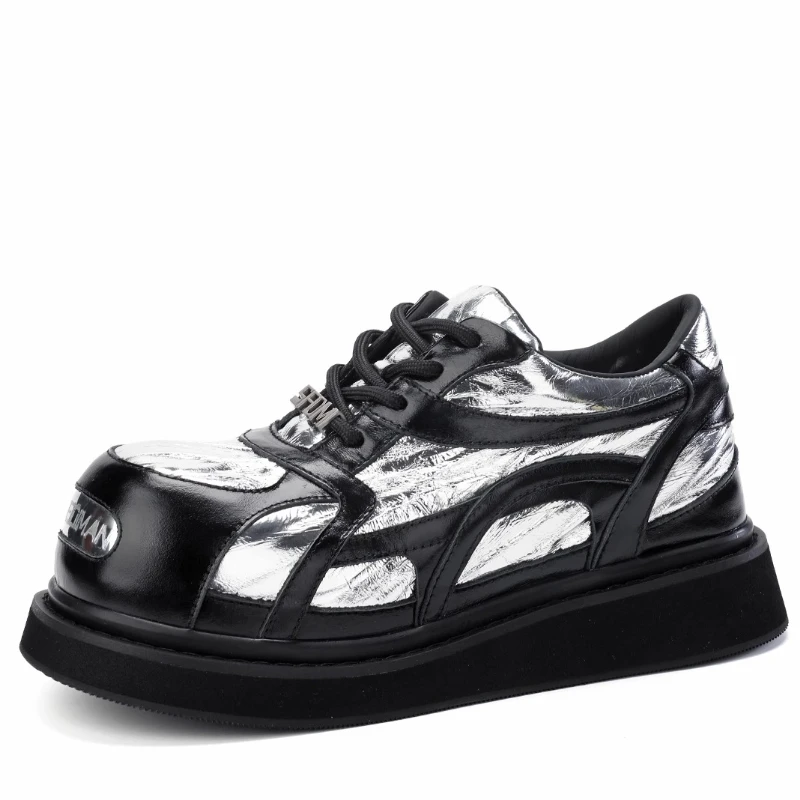 

Серебристо-черные туфли для мужчин, европейская модная модная обувь, увеличивающая рост на толстой подошве, повседневные кроссовки из натуральной кожи