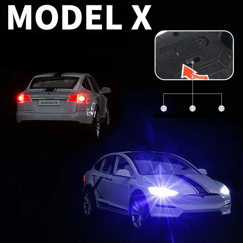 Tesla Model X SUV modelo de coche de aleación, vehículo de Metal fundido a presión, simulación de sonido y luz, colección, juguete para niños, regalo, 1:24