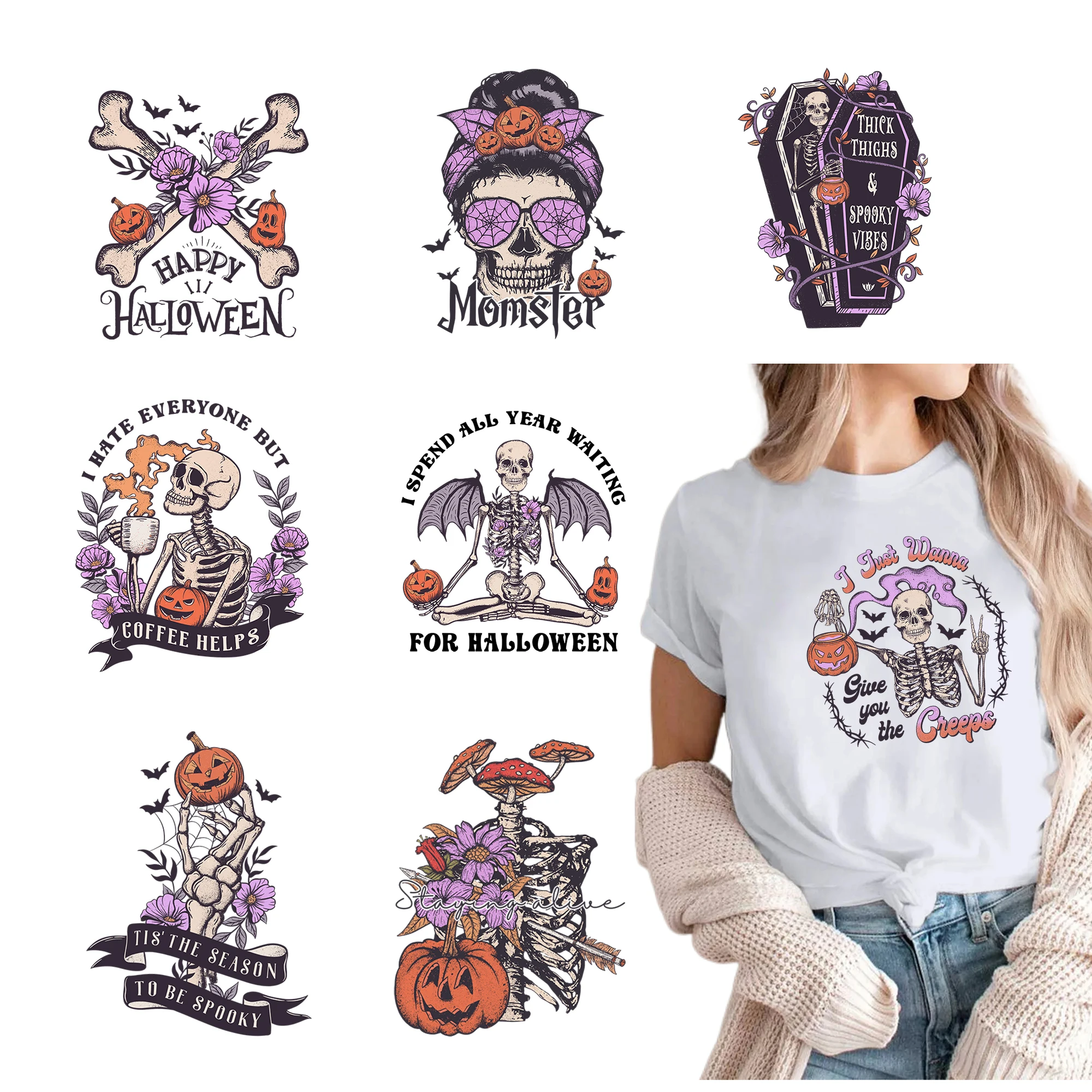 

Pumpkin Skull Pattern Print Self Adhesive Stickers Is Used To Clothes And Bag Fashion Novelty Cute No Smell Hot Stamping Sticker