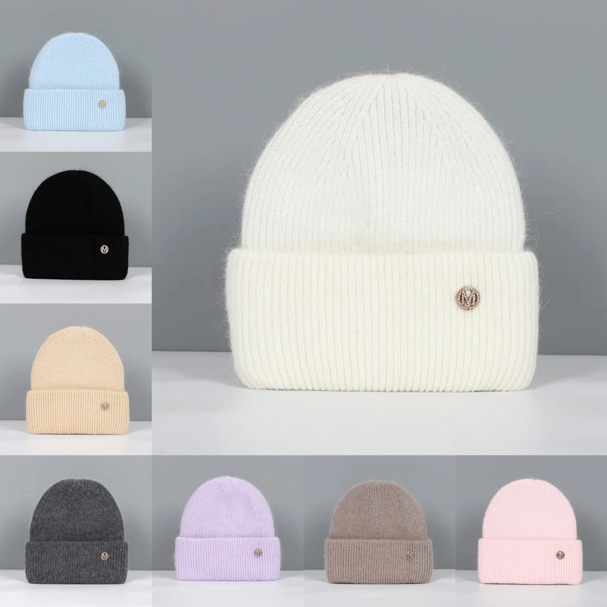Winter Hats For Women Rabbit Fur Beanie Hat Woman Knitted Skullies Beanies Solid Wool Soft Autumn Winter Cashmere Caps Bonnet