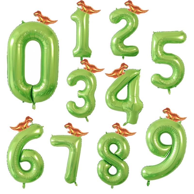 2pcs Dinosaur Number Birthday Balloons Set 40inch Green Dino Foil Balloons for Boy Birthday Party Jungle Safari Party Decoration