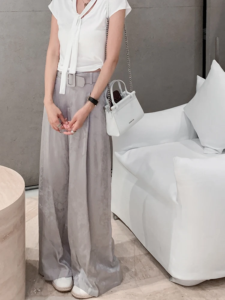 

Женские брюки Ele Thin Acetate Ice Cra Texture: свободные, прямые, повседневные, комфортные, струящиеся, с широкими штанинами