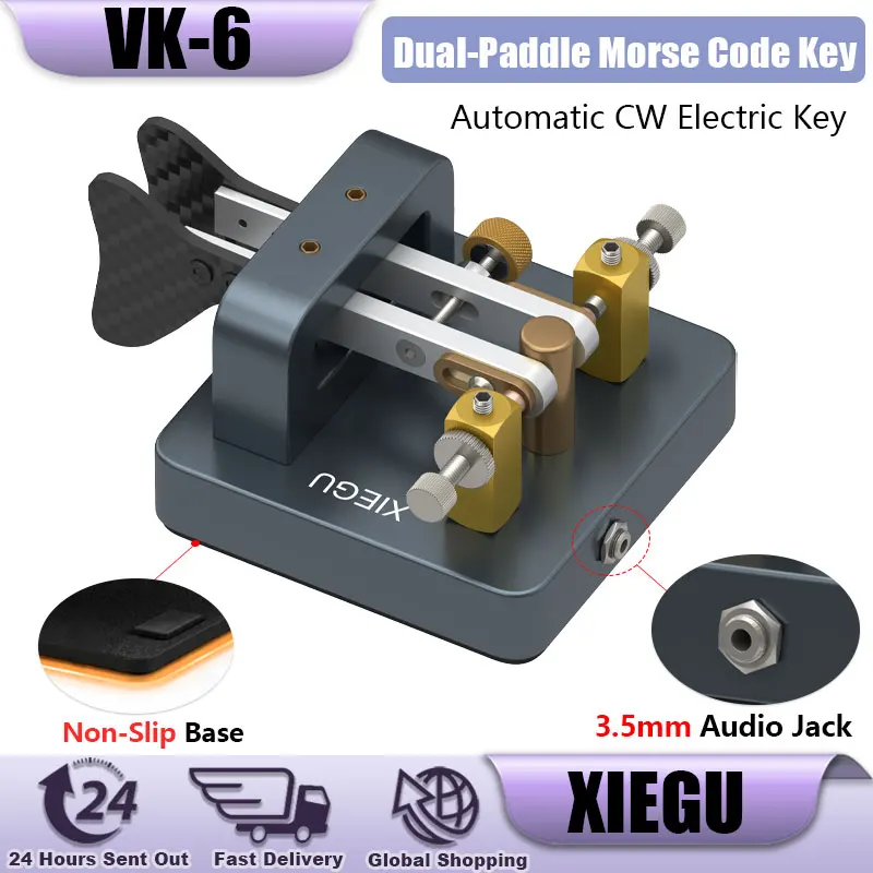 Xiegu VK-6 Dual Paddle CW Electric Key Shortwave Radio Automatic Key 3.5mm Jack Morse Code Compatible with X6100 X6200 G90 X5105