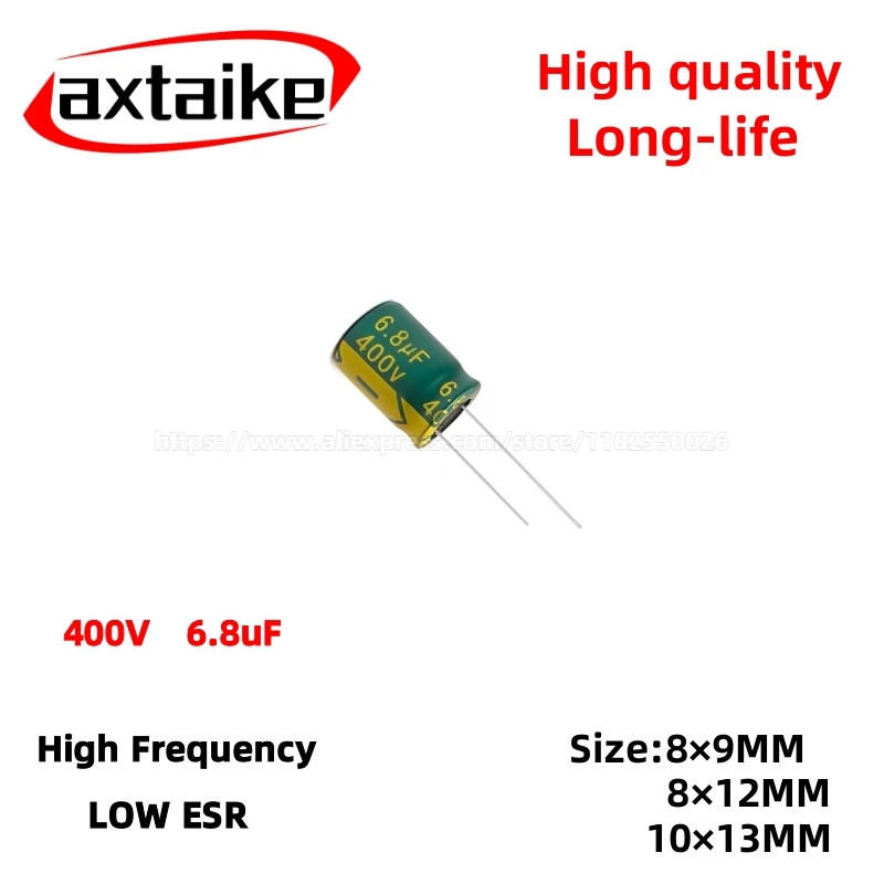 

50PCS 400V6.8uF Aluminum Capacitor, High Frequency Low ESR 105°C Radial for Power Supply Long-life 8×9/8×12/10×13MM