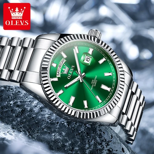 Imagen 2 del producto OLEVS 5650 Reloj para hombre, Reloj de cuarzo Original informal a la moda, relojes luminosos resistentes al agua con fecha para regalo de hombre, Reloj de acero inoxidable