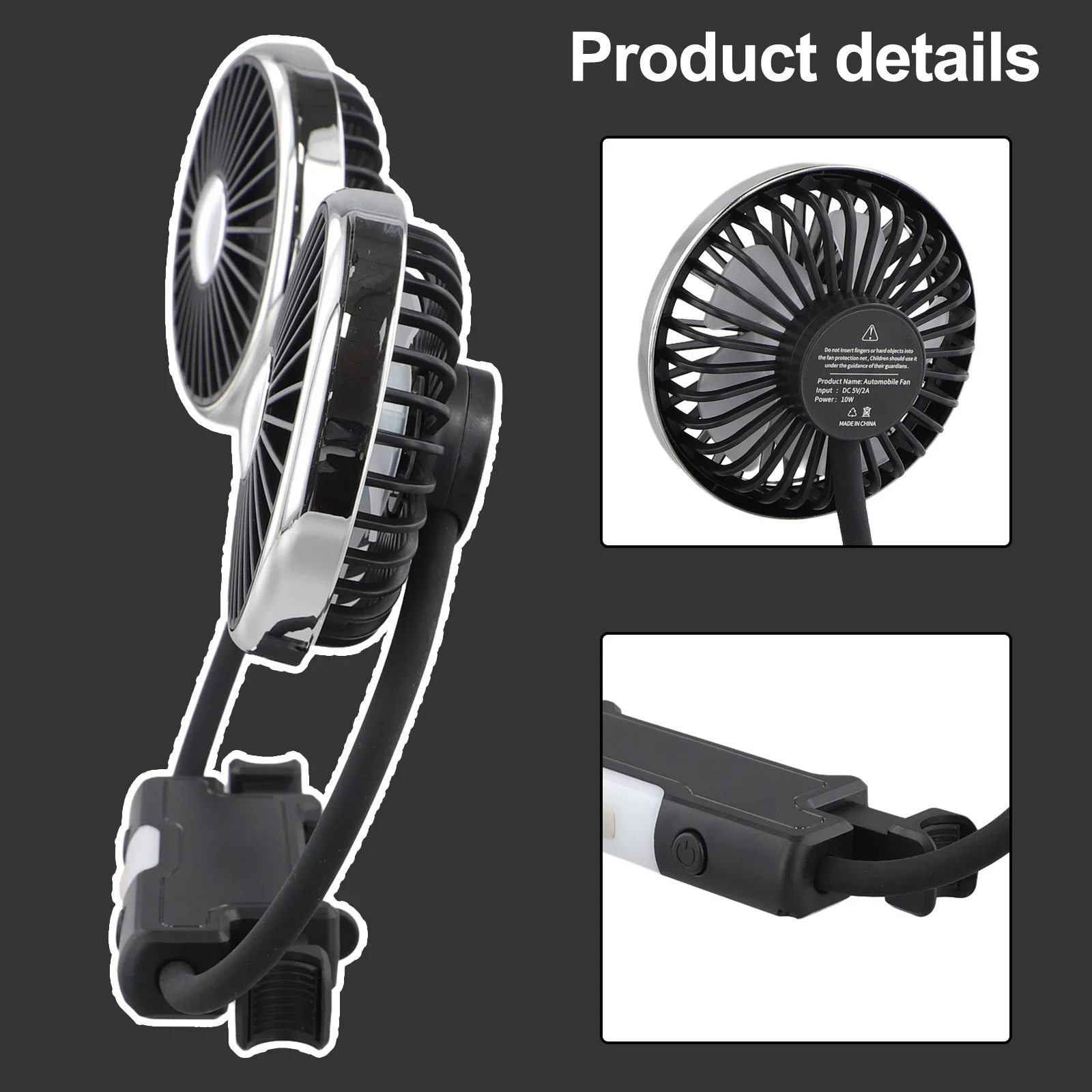 

For 360° Car Fan Magnetic Fan Adjustable Car Rear Cooling Fan 3-speed Vehicle-mounted Multi-functional Double-head Cooling Fan