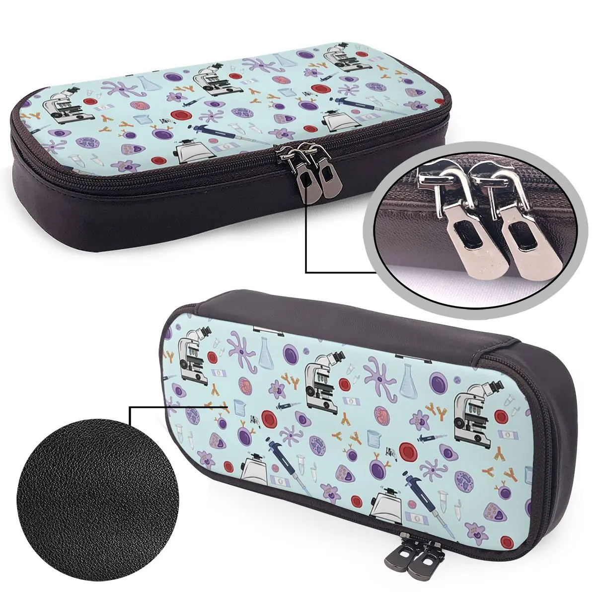 Science Leather Pencil Case for Boys Girls School Pen Box Pencil Bag Stationery Supplies Pen Holder Bag