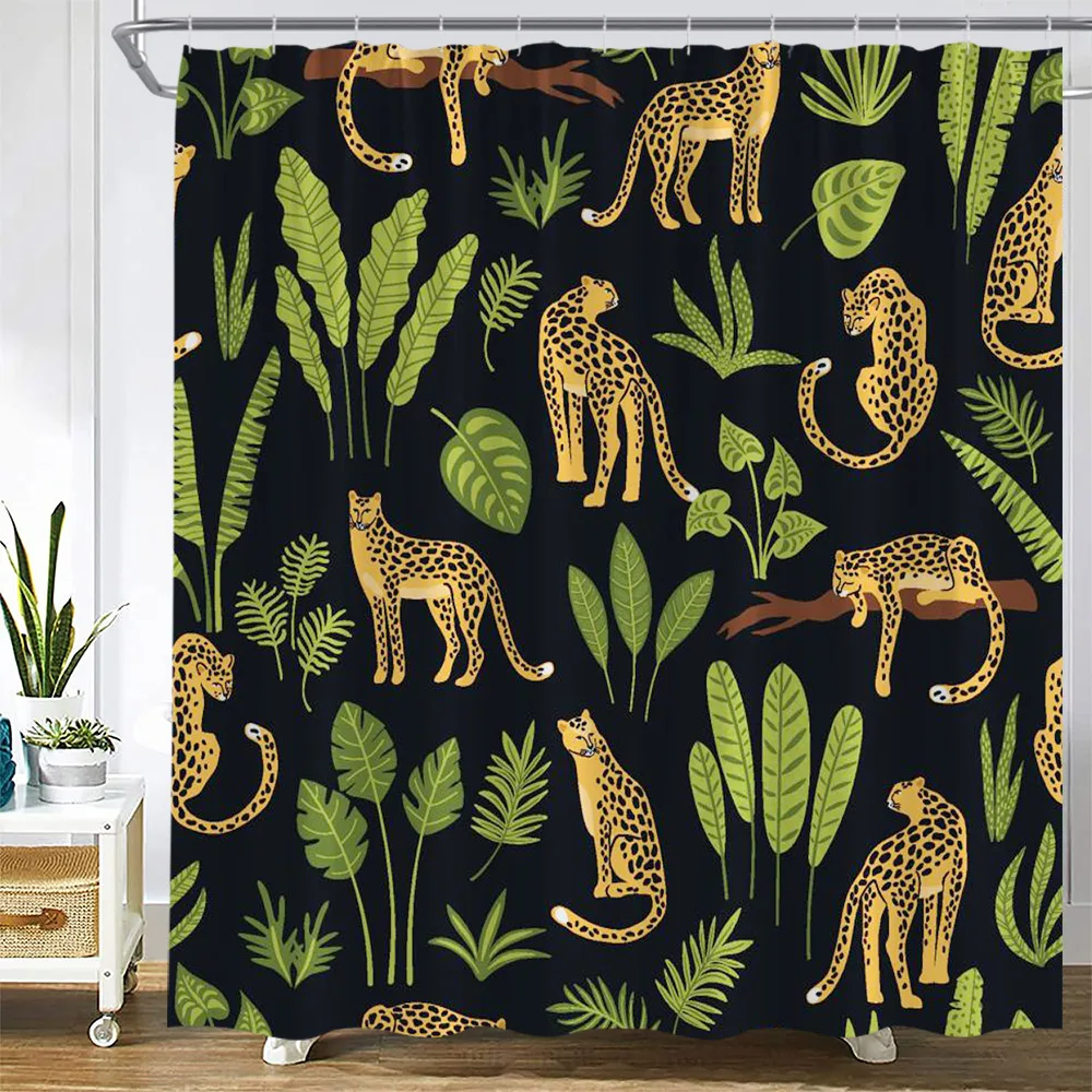 Plant Africa Leopard Shower Curtain Tropical Palm Leaf Zebra Toucan Flamingo Jungle Wild Animal Bathroom Decor Bath Curtains Set