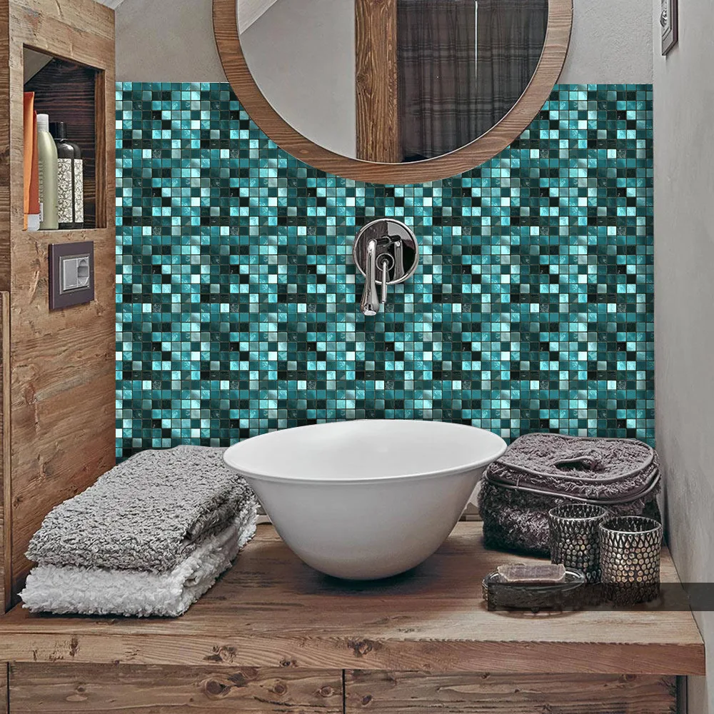 10/15cm Mosaic Wall Stickers Kitchen Bathroom Adhesive Tile Sticker Waterproof,PVC Vintage Wallpaper Decal Modern Home Art Decor