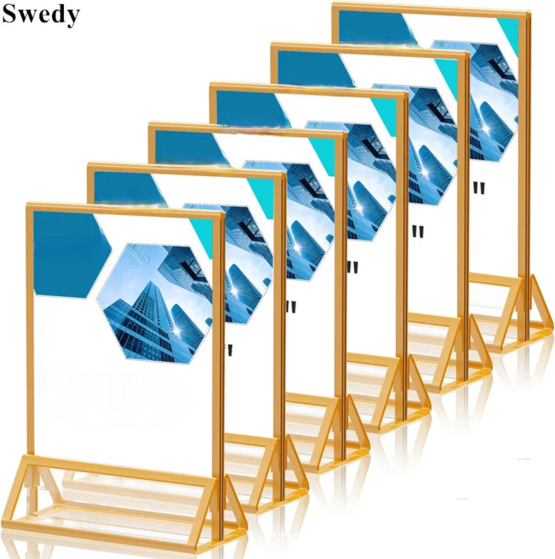 

A5 Acrylic Sign Holder Display Stand Gold Borders Wedding Table Numbers Place Card Stand Menu Holder Picture Photo Frame