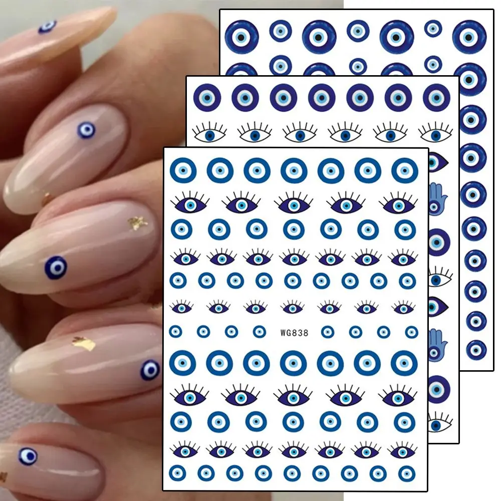 Colla posteriore per cartoni animati Decalcomanie per unghie 3D autoadesive Accessori per manicure Decorazioni per nail art fai da te Adesivi per nail art con occhi blu
