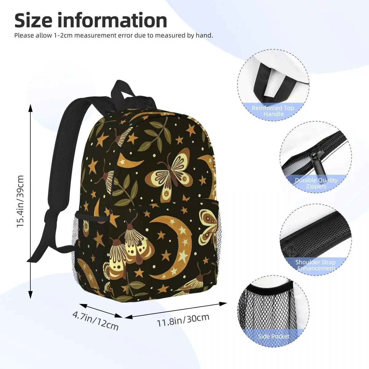 Moons And Moths Backpacks Teenager Bookbag Cartoon Students School Bags Laptop Rucksack Shoulder Bag Large Capacity