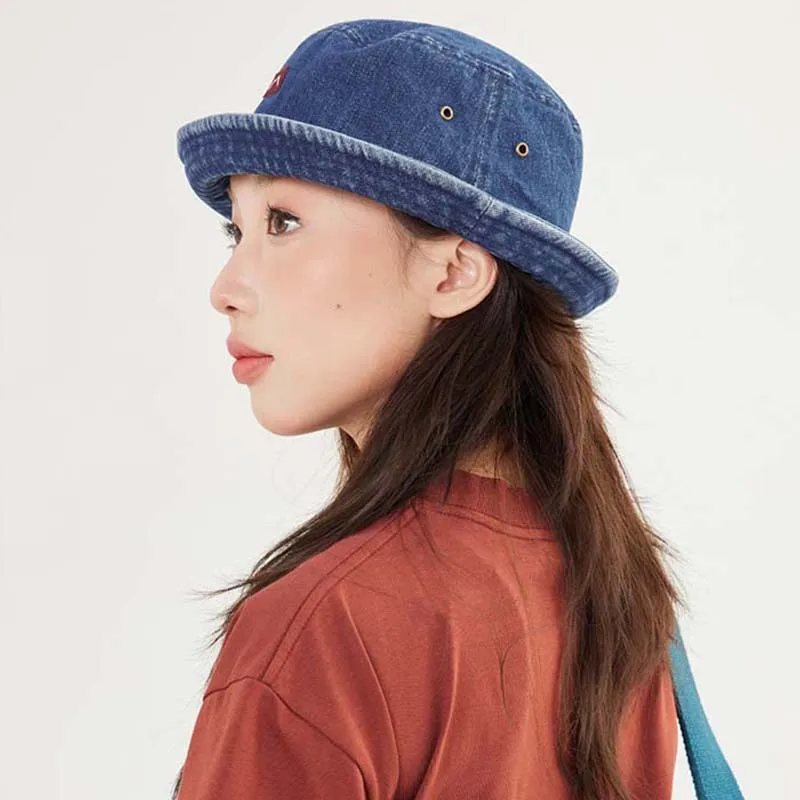 

New Autumn Japanese Style Cotton Denim Bucket Cap For Women Outing Leisure Fishermen Hat For Men Fashion Folded Hiking Cap