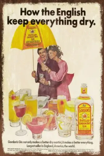 Letrero metálico estilo vintage retro con diseño de publicidad de verano inglés de Gordon's Dry Gin