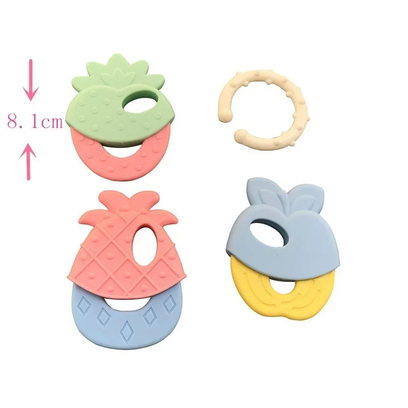 Baby Fruit Style Soft Rubber Rattle Teether Toy Newborn Chews Food Grade Silicone Teethers Infant Training Bed Toy Chew Toys Kid