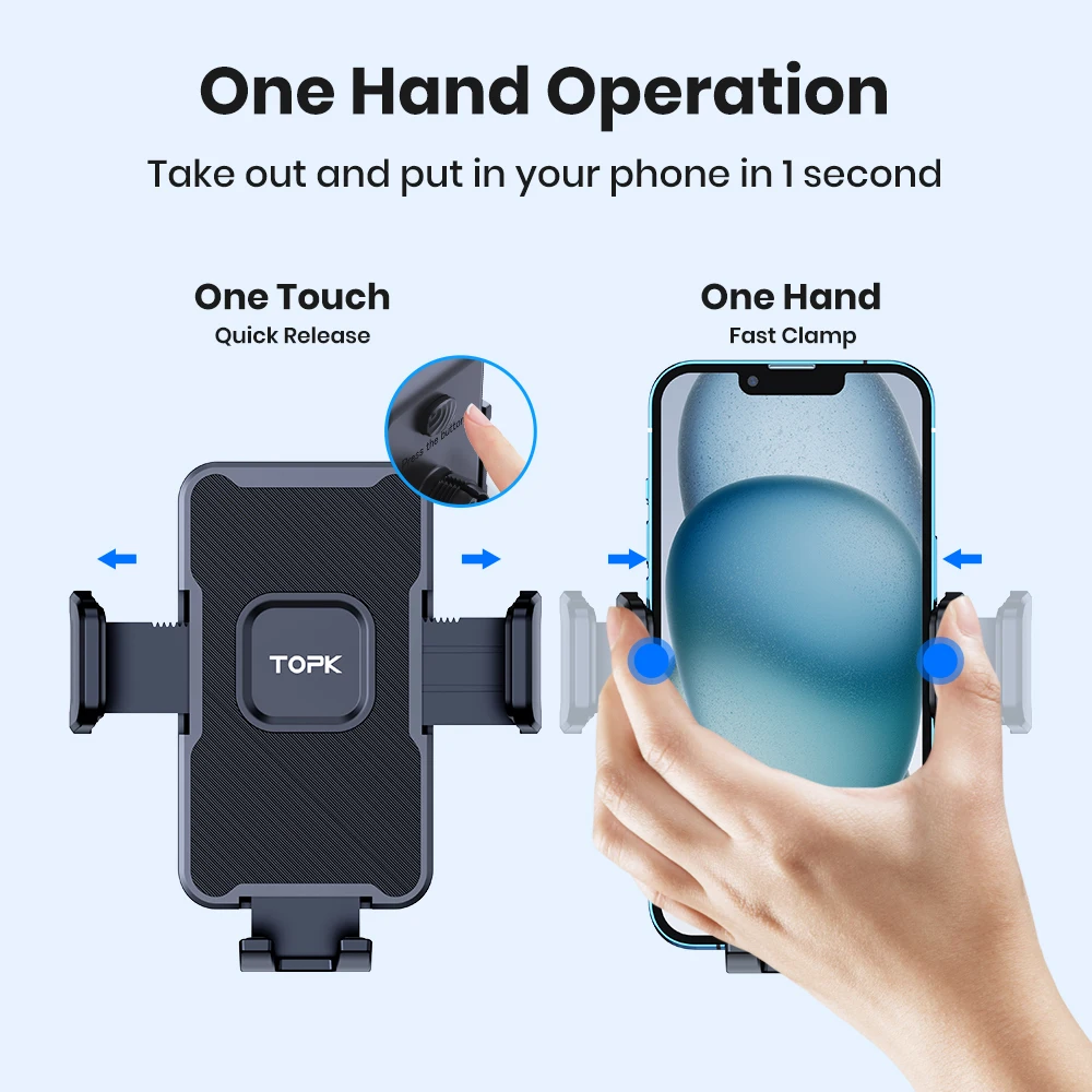TOPK Cell Phone Holder for Car, Universal Mount Dashboard for iPhone 14 13 12 11 Pro Max,Samsung Galaxy S20+ Ultra S10 Note Plus