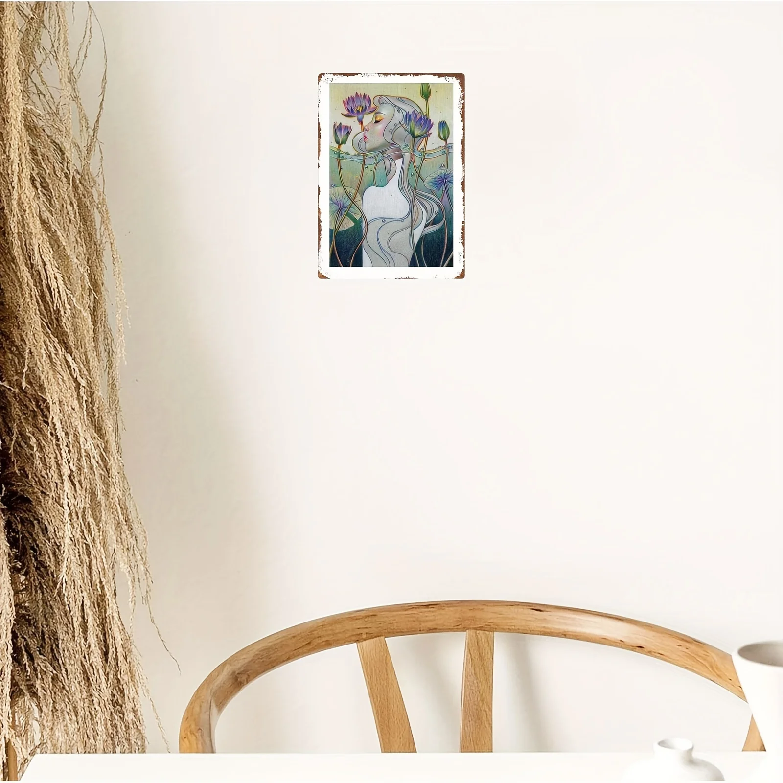 Room Decor Art Nouveau Floral Woman Illustration, Waterproof Wrought Iron Wall Art, 8x12 inches ,Hanging Artwork for Home Decor