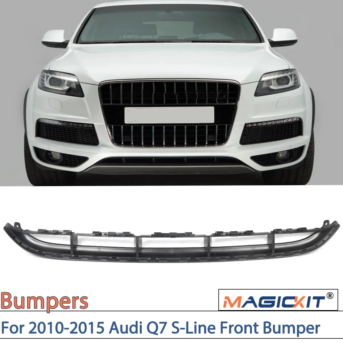 MAGICKIT For 2010-2015 Audi Q7 S-Line Front Bumper Lower Grille Cover Black US CAR Accessories Sport Model Black