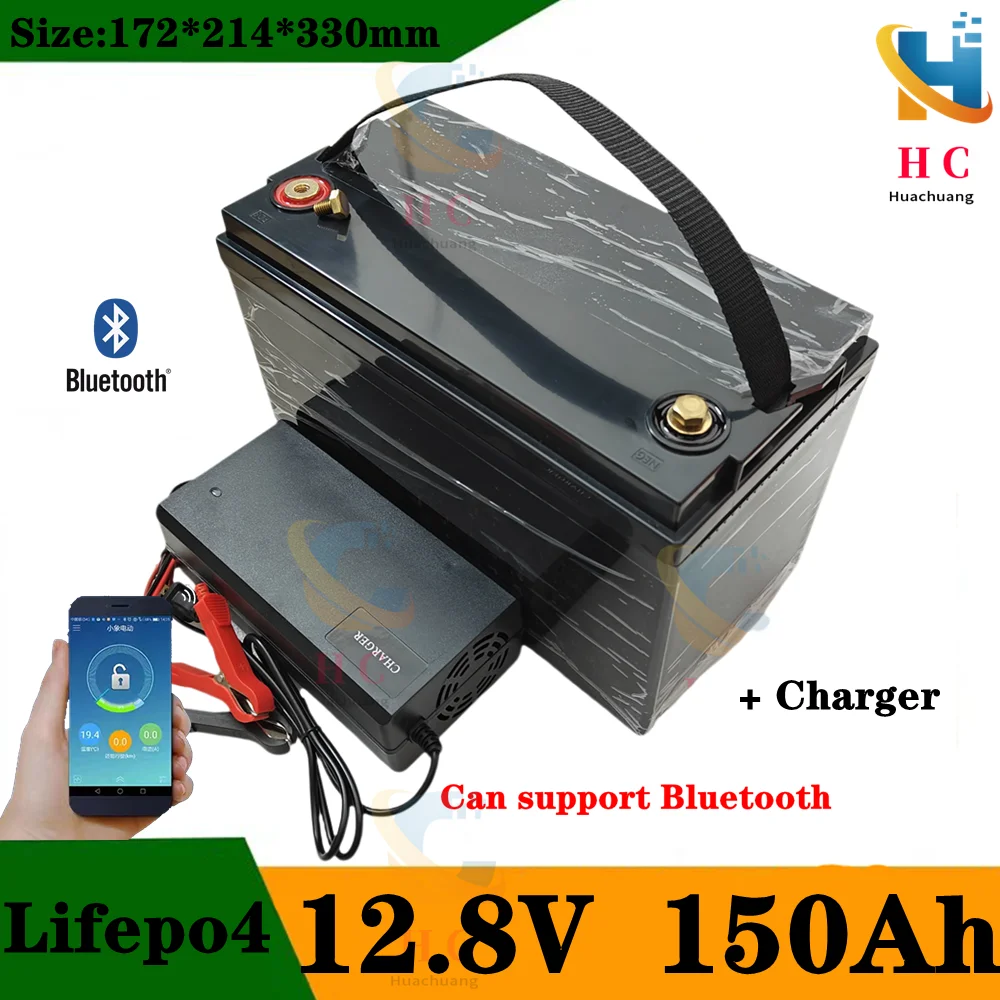 12V 150ah lithium battery bluetooth APP 4S 12.8V 150AH lifepo4 battery for Solar energy storage EV RV inverter +10A Charger