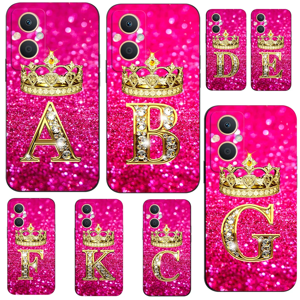 For OPPO Reno 7z  5G Case Silicon Phone Back Cover For Oppo Reno7z 5G Black Tpu Case letter Diamond Crown