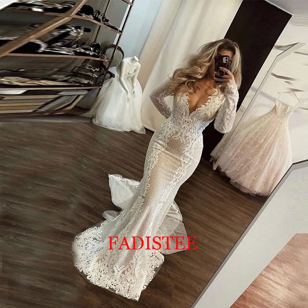 Abiti da sposa Boho sirena 2024 maniche lunghe scollo a v abiti da sposa per le donne abito da sposa suknia strubna Vestidos De Novia