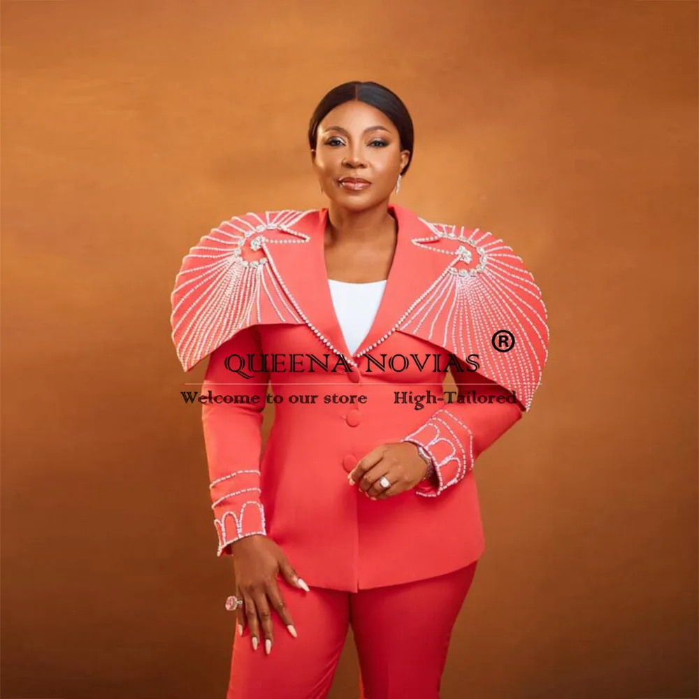 

Unique Design Pearls Suits Women For Wedding Guest Customized Single Breasted Jacket Pants 2 Pieces Mother Of Bride Dress 2026