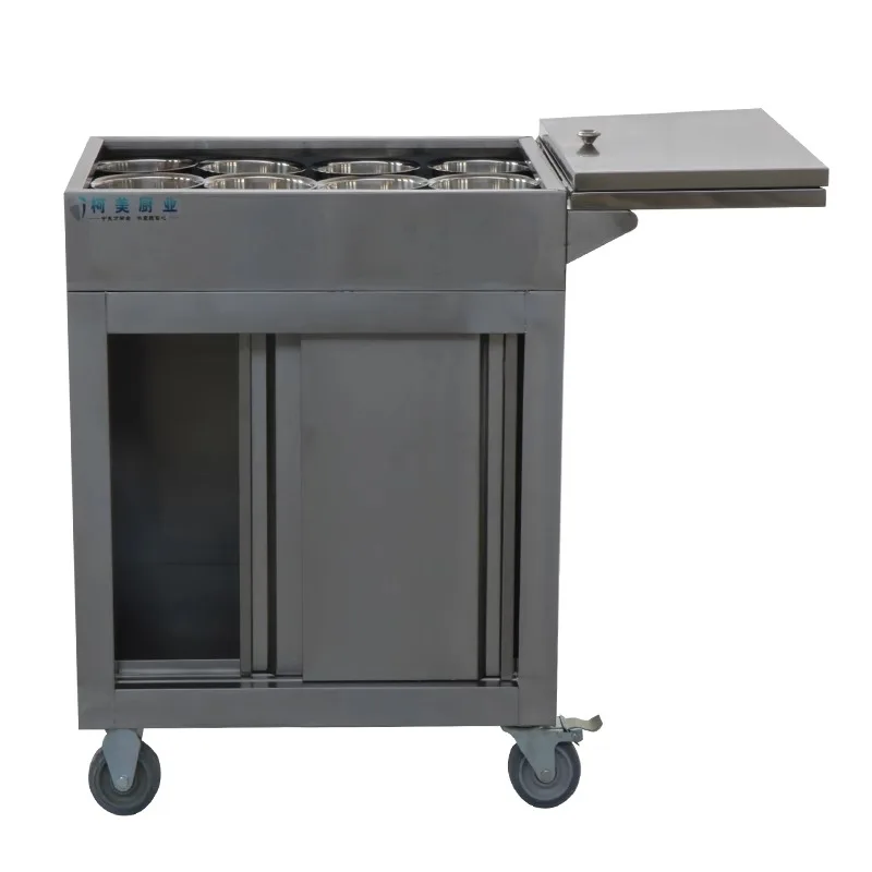 

Грузовик из нержавеющей стали Коммерческая кухонная тележка Грузовик для отеля Цилиндр для приправ Ручной штовх