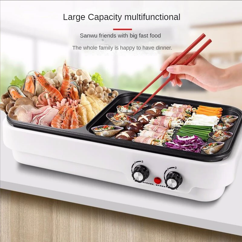 

Grilled One Electric Pot Shabu-shabu Multi-functional Household Hot Barbecue Dual-purpose Oven Frying Machine